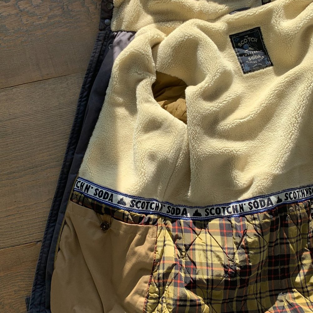 Scotch & Soda Men's Classic Parka with Teddy Lining, Steel Size M - Picture 6 of 12